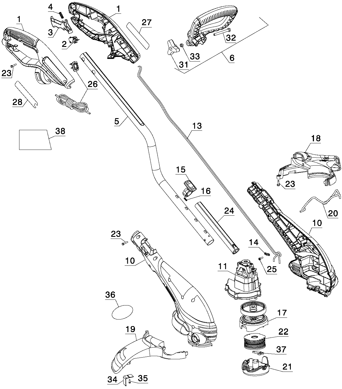 Default Diagram and Parts List for GL800-AR Type 1 Black and Decker Trimmer